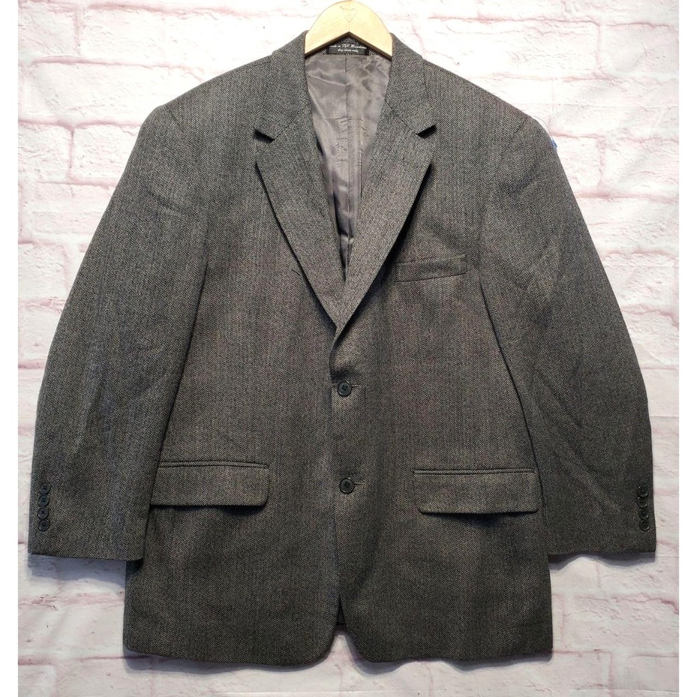 Gianfranco‎ Ruffini Italy Lambswool Blazer Mens 44R Gray Herringbone Sport Coat